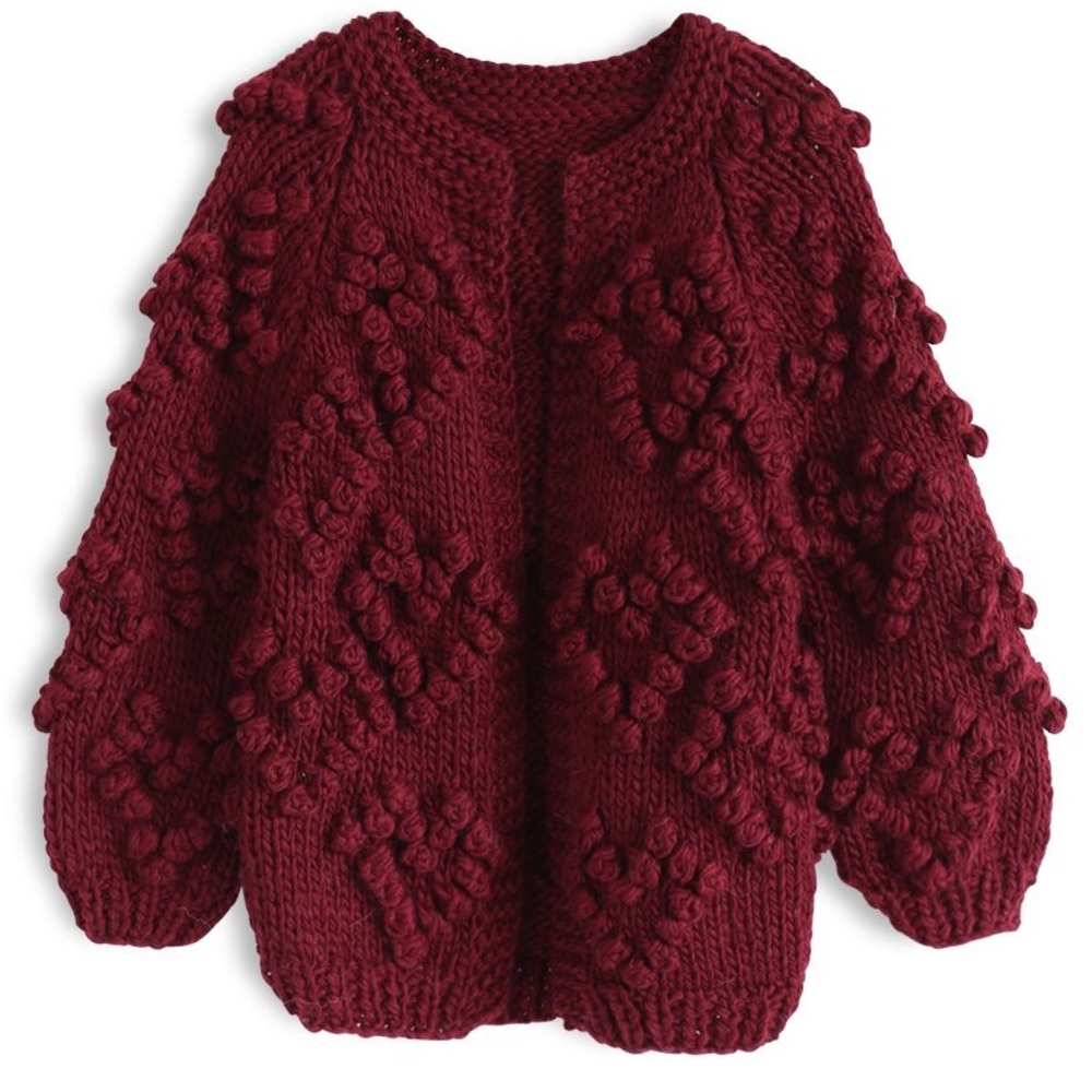 Girls chicwish Valentine’s Day red wine heart cardigan 3/4 3T / 4T bubble knit